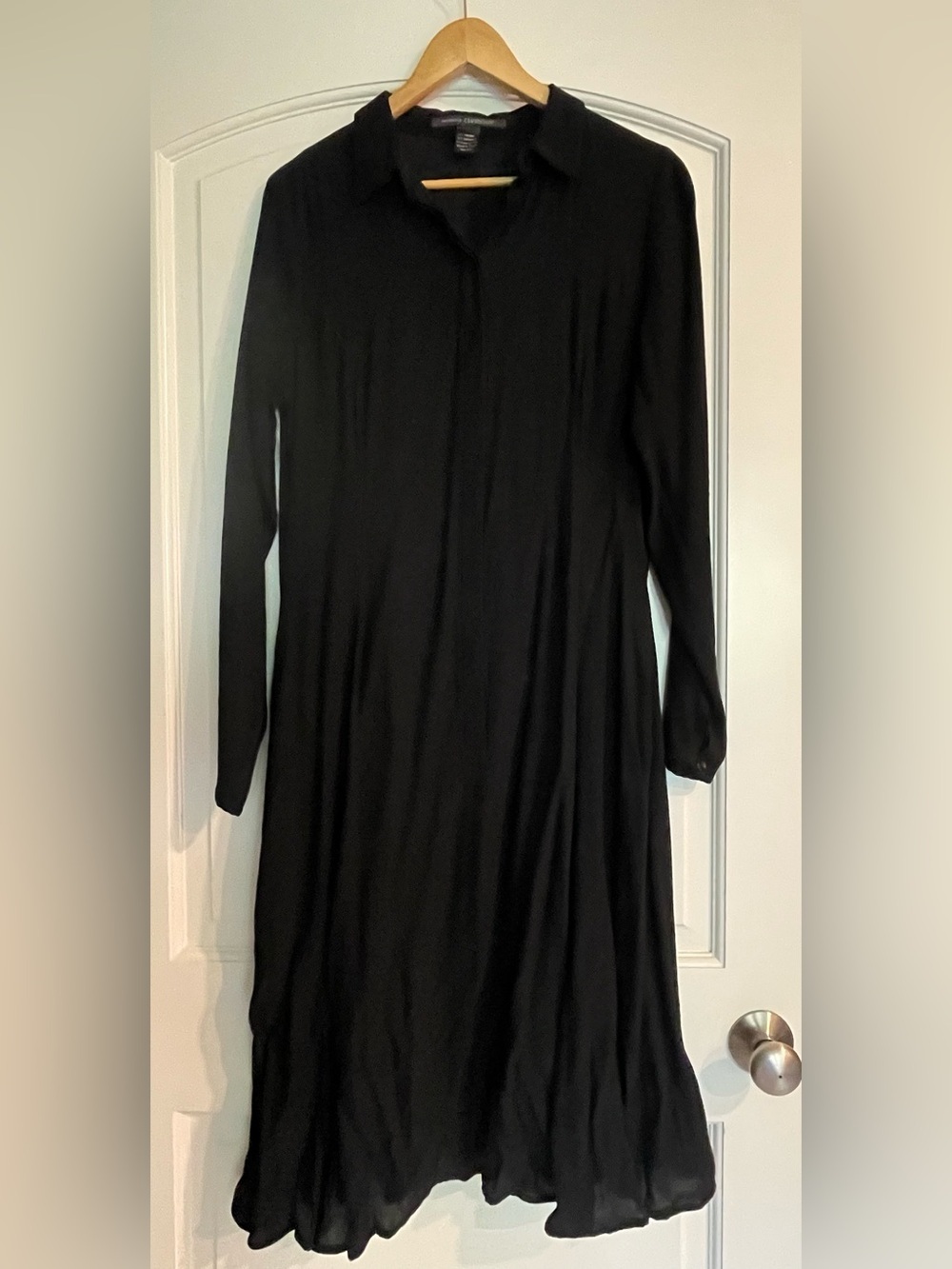 Elemente Clemente Black Solid Shirt Dress Collared Button Long Sleeve Midi S